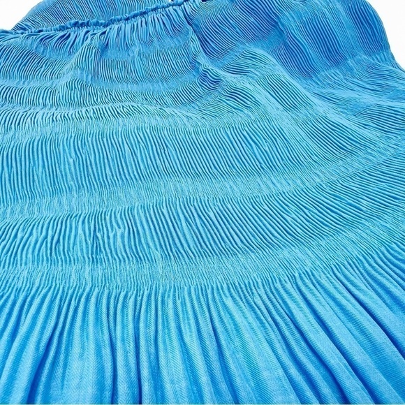 Rebecca Taylor Pleated Voile Short Dress Size Large Cerulean Blue Halter New NWT - Picture 8 of 13